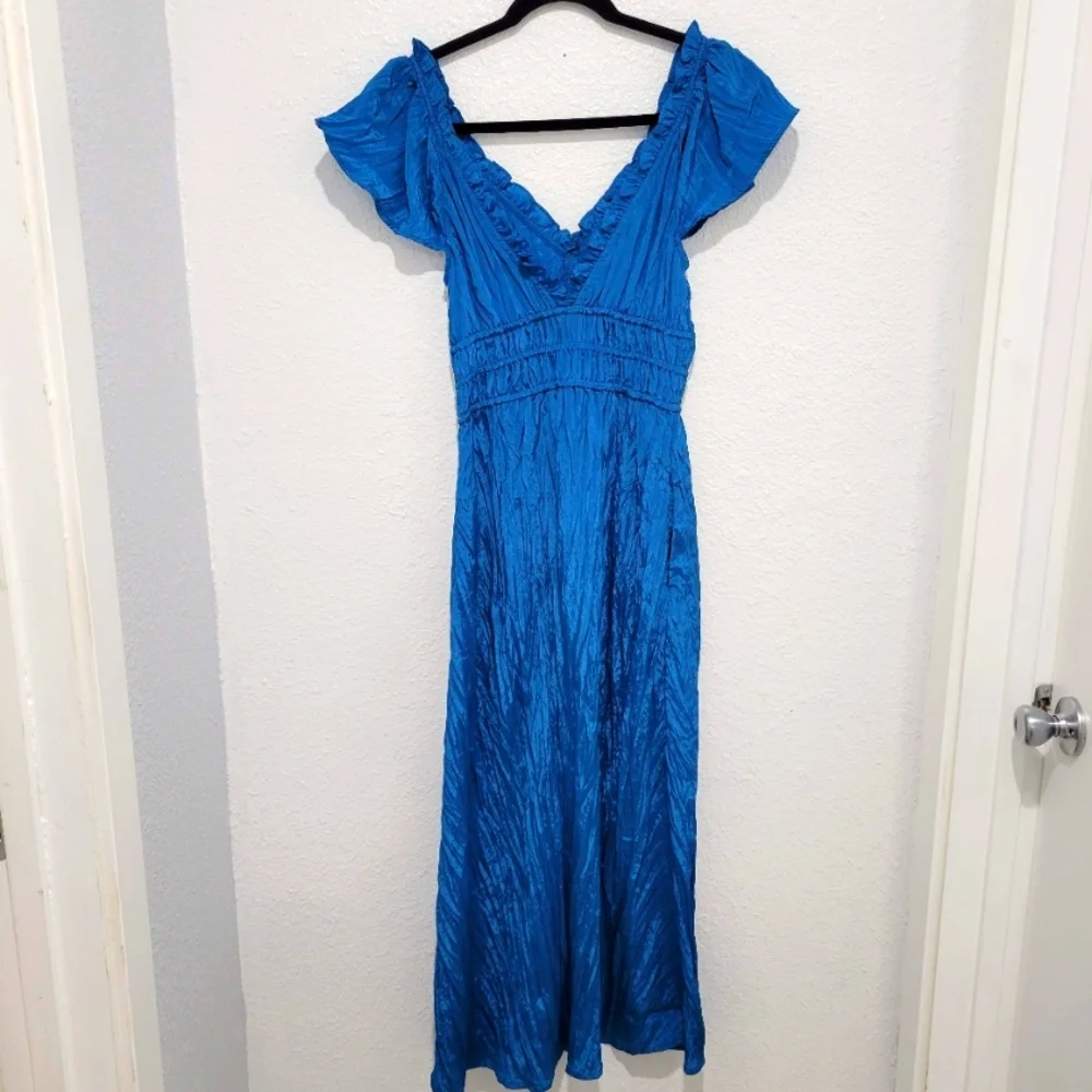 J Crew Palermo dress in viscose-blend crinkle NWT CK800 Blue
